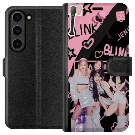 Kompatibelt Lommeboketui til Samsung Galaxy S24 Blackpink Blink design med Lisa Jennie Jisoo og Rose, rosa og svart bakgrunn, fanskiltninger og lights