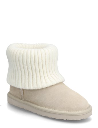 Mango Leather Ankle Boots With Knitted Detail - Beige - 36