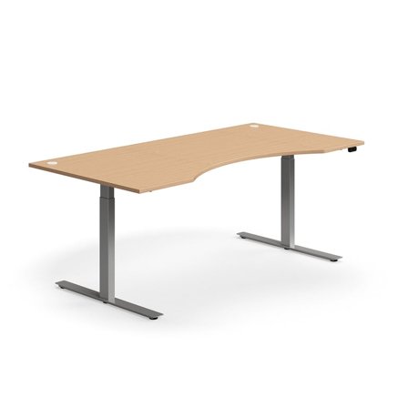 Skrivebord, mageuttak, L2000 B1000 mm, sølv understell, bøk