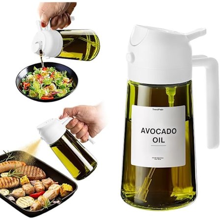 2-i-1 – 470 ml Sprayflaske til Olie og Eddike, Perfekt til Madlavning, Airfryer & Salat
