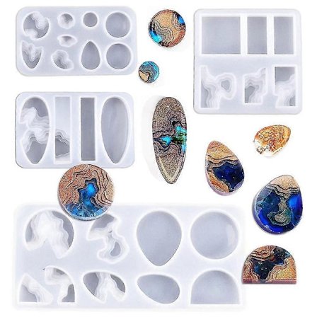 4 Pak DIY Ø Halskæde Ædelsten Vedhæng Epoxy Form Nøglering Vedhæng Resin Silikone Form