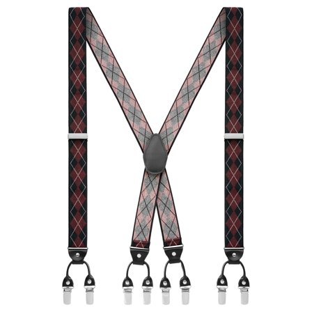 Vexel | Burgund, große, diamantgemusterte X-Rücken-Hosenträger für Männer - Hosenträger mit Clips