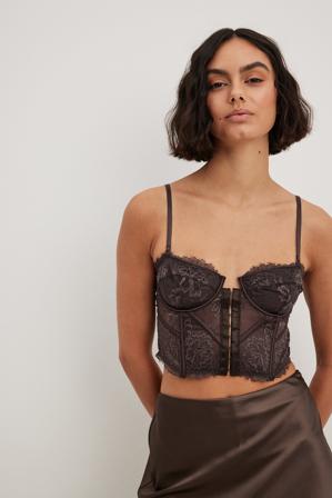 NA-KD Lingerie Corset à armatures en dentelle transparente - Soutiens-gorge - Brun - EU 75A