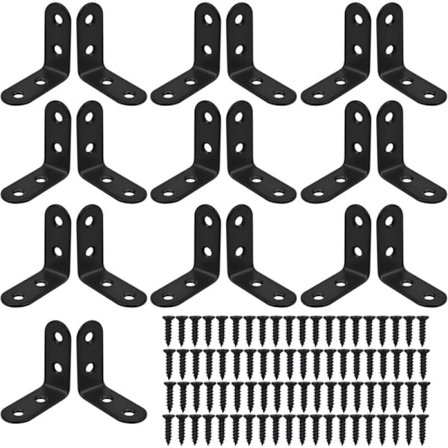 20 st L-formade vinkeljärn i rostfritt stål, 40 mm x 40 mm, med 80 skruvar - Kompatibla med trämöbler och skåpsstöd