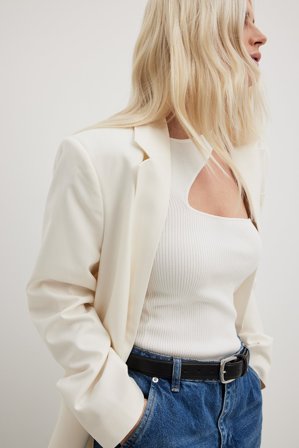 NA-KD Débardeur asymétrique en maille côtelée - - Blanc - Large