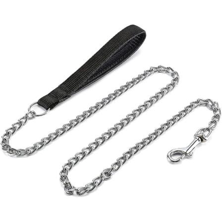 Metallhundekobbel, tungt tyggebestandig kjæledyrkobbelkjede med polstret håndtak for store og mellomstore hunder, 4,0 mm x 4 fot (pakke med 1)