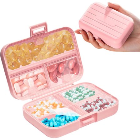 7-dagars pillerorganisatör med läckagesäker snäpplåsdesign - Portabel rese-pillerbox för piller, vitaminer, kosttillskott (Rosa)