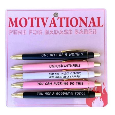 Motiverende Badass Pen Set, 5 stk. sjove daglige kuglepenne kontorgaver