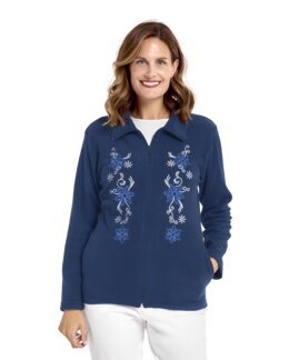 Fleecejacka med broderi Laura Grå - 40/42 - Åshild