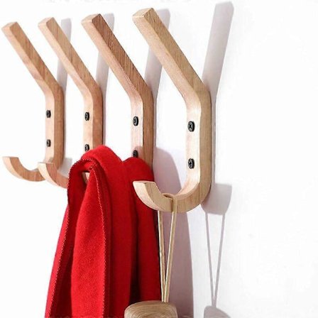 Sett med 4 veggkroker i gummitre, 16 x 6 x 2,5 cm