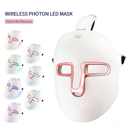 Trådlös 7Colors Facial LED Photon Treatment Beauty Mask vit 18,6*23,3cm