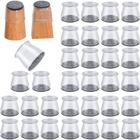 32 stk. Stoppere for stolbein, Stoppere for stolbein, Klare silikonbeskyttere for stolbein med filtputer, for hardtre- og flisgulv