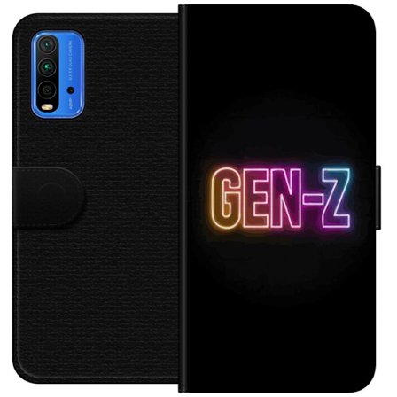 Yhteensopiva Lompakkokotelo Xiaomi Xiaomi Redmi Note 9 4G Neontext Gen Z värikkäässä valossa tummaa taustaa vasten modernissa digitaalisessa tyyli