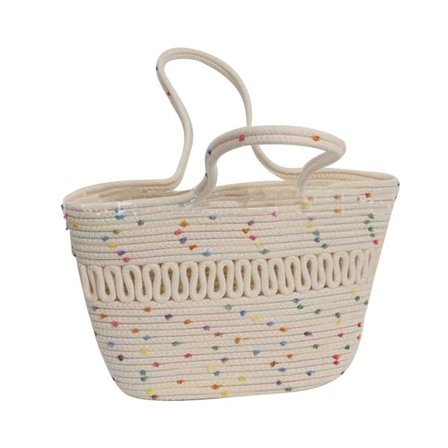 Flettet papyrusveske med stor kapasitet, enkel hul design, flettet kurvveske for reiseferie, fargerike prikker i hvitt