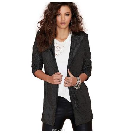 Paljettjakke for kvinner med åpen front blazer Uformell langermet cardiganfrakk black M