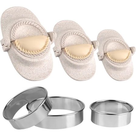 Dumpling Maker og Stempelsæt med Runde Dejforme [3 Størrelser] Fødevaregodkendt Tærte Maker og Forme til Stegte Dumplings, Ravioli, Potstickers og 