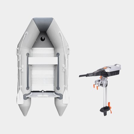 Ponton z silnikiem elektrycznym RUBB 270 Pro Flex, aluminiowa podłoga, szary + Torqeedo Travel S (Short), Essential Package, 3 hk, 1100 W, krótki 