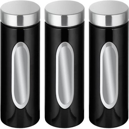 3-delt køkkenbeholdersæt - Velegnet til sukker, te, kaffe osv. - Multimadopbevaringsbeholdere - Sort