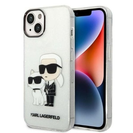 Karl Lagerfeld Glitter Karl&Choupette-etui til iPhone 14 Plus - transparent