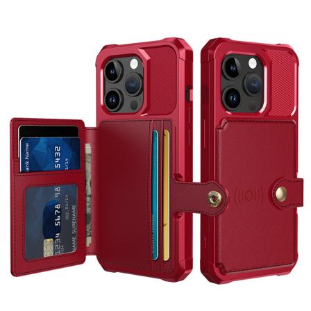 Elegant lommebokfutteral i luksuriøst PU-lær for iPhone 15 Pro Röd