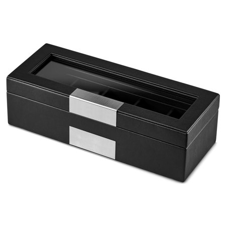 5-Slot Black Faux Leather Watch Display Case for Men - Watch boxes