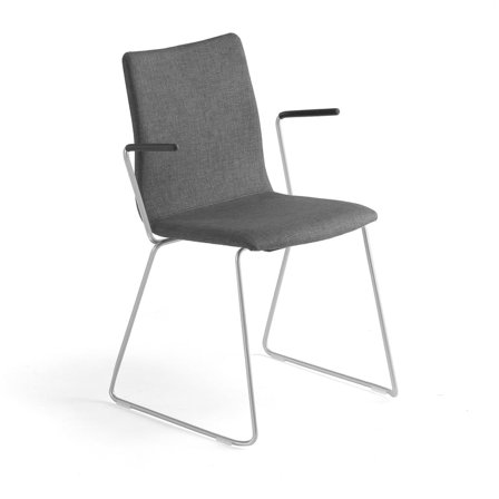 Conference chair OTTAWA with skid base and armrests, grey fabric, grey
