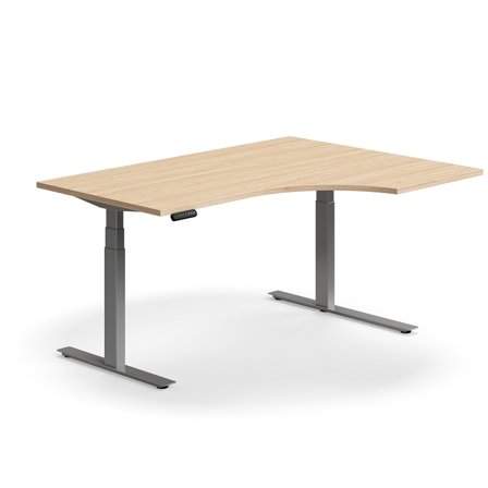 Schreibtisch QBUS höhenverstellbar, ergonomisch, 1600x1200 mm, Gestell silber, Eiche