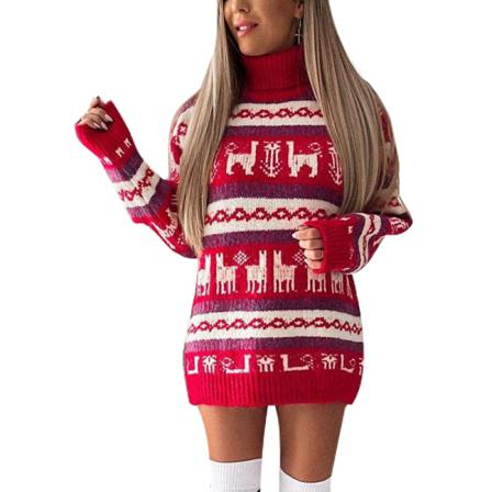 Dam Print Jultröja Klänning Hem Pullover Jumper