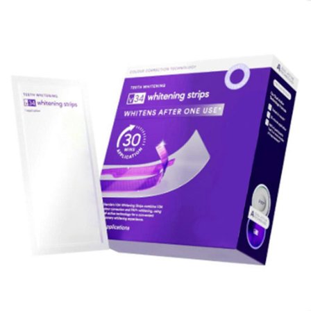 V34 Lila Tandblekningsstrips Bleker Efter En Användning, Blekning och Färgkorrigering, Skonsam Formula Emaljskydd
