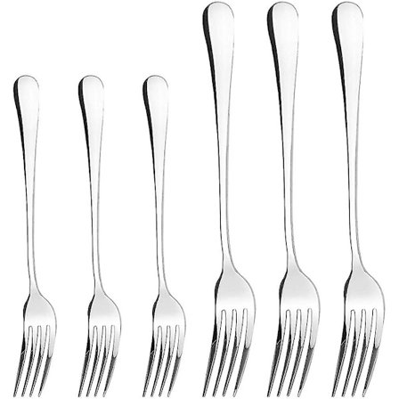 Sett med 6 bordgafler, 3 store 204 mm gafler, 3 små 175 mm gafler, 304 rustfritt stål