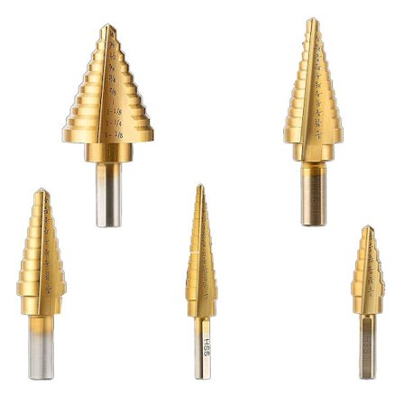 6-delad stegborr-set i titan-HSS, uniborr-borr från 1/8 tum till 1-3/8 tum