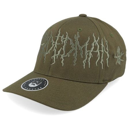 Bearded Man - Grønn flexfit Caps - Big Death Metal Logo Wooly Combed Olive Flexfit @ Hatstore
