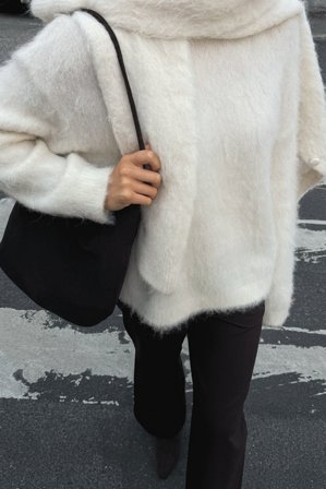 Premium Selection Knitted Alpaca Blend Oversized Sweater - Premium kvalitet - Råhvid - M