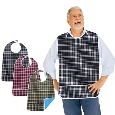 Smekker for voksne, sett med 3 vanntette smekker for voksne med trykknapper og sprutbeskyttelse, matbeskyttelse