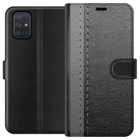 Wallet Case Compatible with Samsung Galaxy A71, Available in Black and Gray Leather.