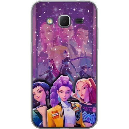 Yhteensopiva Puhelinkuori Samsung Galaxy Core Prime K-Pop Demon Hunters tähdet kolmella voimakkaalla sankarittarella, futuristisilla väreillä ja säken