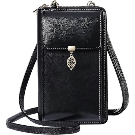 Mobiltelefon taske til kvinder i (sort) læder RFID-blokering lille crossbody telefon taske med 12 kortpladser og lynlås møntlomme pung damepung wit