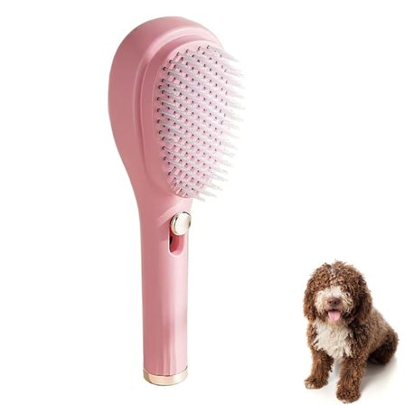 Rosa selvrensende myk pelsbørste for valper – Skalerbar skånsom pleiebørste liten hundekam for chihuahuas, teddyhunder, yorkier, maltipooer, shih tzu