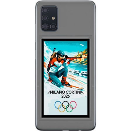Kompatibelt Mobildeksel til Samsung Galaxy A51 Retroplakat Cortina Milano 2026 med fjell, vintersportsutøvere, italienske trikolor, Milano-katedralen