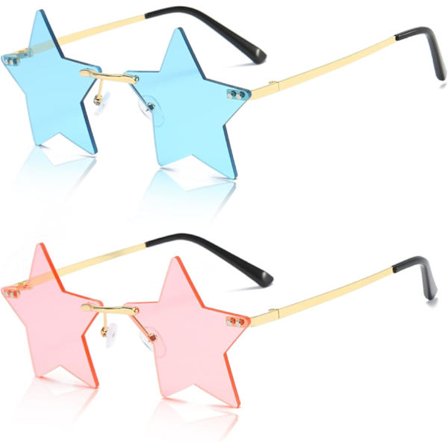 Stjernebriller, 2 par stjerneformede solbriller, nyskapende funky festfestival-solbriller for menn kvinner strandfoto fjærboa-tilbehør