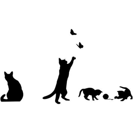 Veggdekor Katt som Fanger Sommerfugl - Veggklistremerke til Stue, Barnerom - Avtakbar Tapet - Svart Veggklistremerke