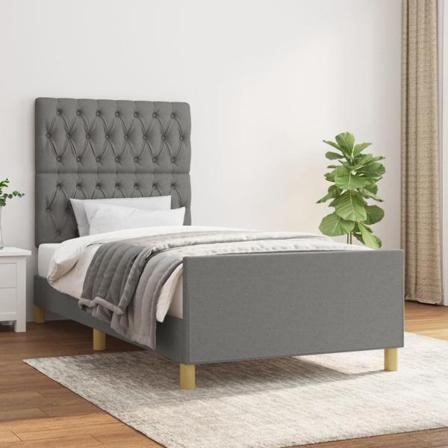 Vidaxl Sängram Med Huvudgavel Mörkgrå 90x200 Cm Tyg Grå