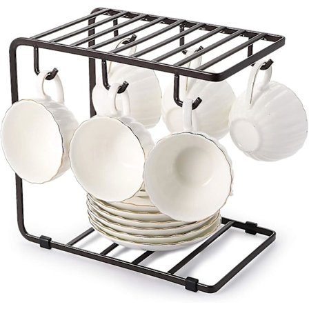 2023 - Metalltrådstativ Kompatibelt med Krus, Benkeplate eller Matbod Vintage Metallkrus Holder Kompatibel med Benkeplate 6 Krok