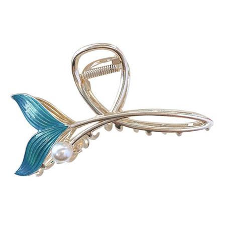 Blue Pearl Fishtail Hårklämmor Stor Hästsvans Lyxig Metallhaj