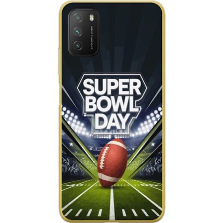 Kompatibelt Mobildeksel til Xiaomi Poco M3 Super Bowl Day plakat med amerikansk fotball på opplyst arena i dramatisk sportsdesign