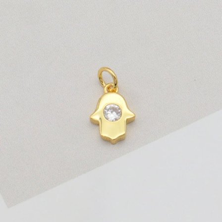 Guldpläterad hand Hamsa med stor zircon-sten med kedja