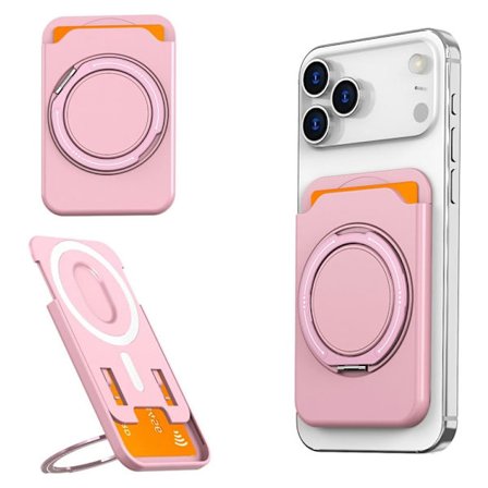 Magnetic Card Holder for Mobile Phone with Ring Stand - Pink