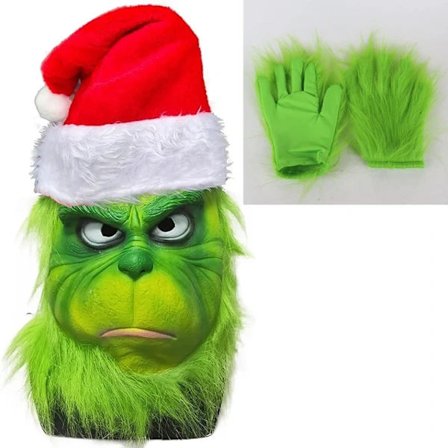 Julemaske og handsker Kostume Geek Stole Halloween Cosplay-FA- Grinch og handsker