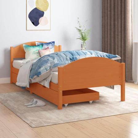 Vidaxl Sängram Med 2 Lådor Honungsbrun Massiv Furu 100x200 Cm Brun