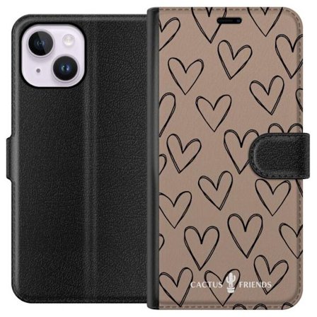 Yhteensopiva Lompakkokotelo Apple Apple iPhone 14 Plus Cactus and Friends - Earthy Sketch Hearts